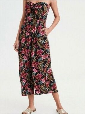 American Eagle Tie Front Tropical Jumpsuit